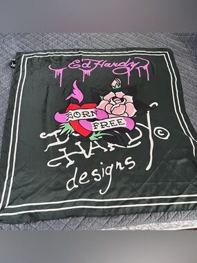 Ed Hardy Christian Audigier scarf Womens Neck Or Head wrap Square Tattoo Y2K